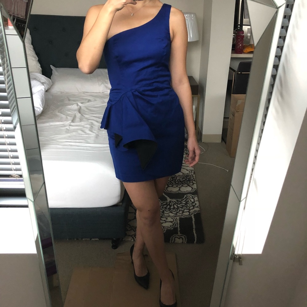 French Connection Blue One Shoulder Peplum Dress
